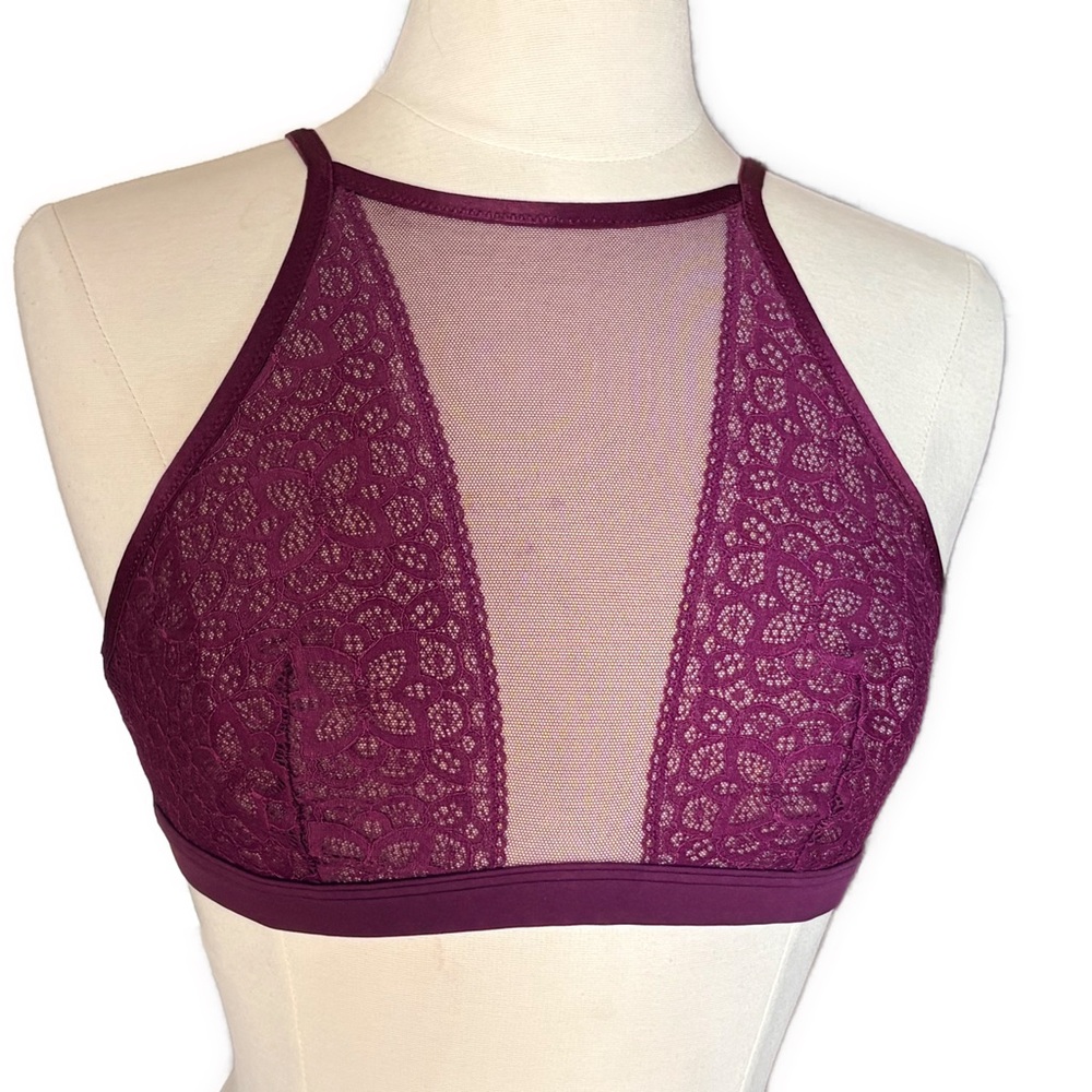Victoria's Secret Lace‎ High-Neck Bralette - Burgundy mesh